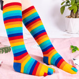 Rainbow Striped 5 Fingers Calf Socks for Girls