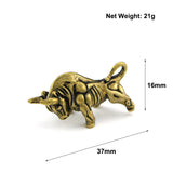 Retro Copper Animal Home Decor Brass Wall Street Bull Figurines Sculpture Car Keychain Pendant Accessories Cow Statue Desk Decor