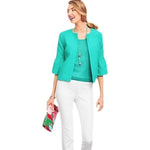 Cotton Elastic Flared Half Sleeve Pocket European and American Style Cardigan without Buckle