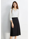 High Waist A- line Long Skirt Women's Autumn Professional Skirt Black Working Wear Suit Skirt Interview Formal Wear Work Skirt