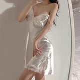 Summer Backless Faux Silk Nightgown Sleepwear