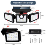 ABS High Quality Waterproof Solar Light Outdoor With Motion Sensor 3 Head Security Lights Solar Powered PIR Sensor Light