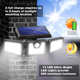 ABS High Quality Waterproof Solar Light Outdoor With Motion Sensor 3 Head Security Lights Solar Powered PIR Sensor Light