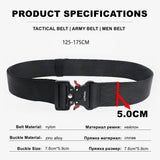 5.0 CM Wide Belt for Men Large Size 125 135 145 155 165cm Army Tactical Military Nylon Waist Belts Quick Release Magnetic Buckle