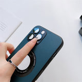 Luxury Leather Matte Logo Hole For Magsafe Magnetic Case For iPhone 14 13 12 11 Pro Max Plus Wireless Charging Lens Film Cover